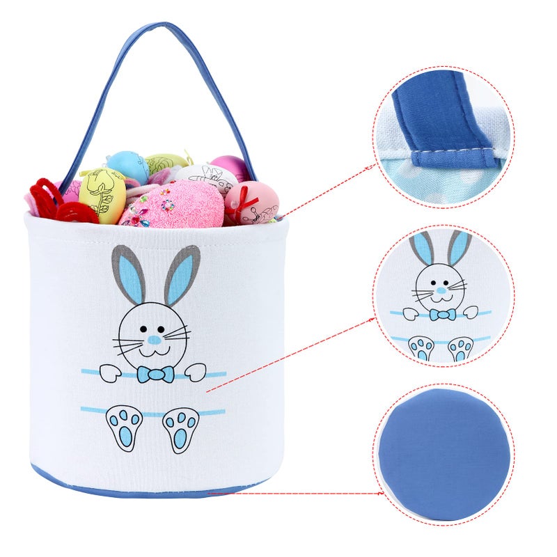 XinblueCo Easter Bunny Basket Egg Bags for Kids,Canvas Cotton Personalized Candy Egg Basket Rabbit Print Buckets with Fluffy Tail Gifts Bags for Easterâ€¦â€¦ - Image 4